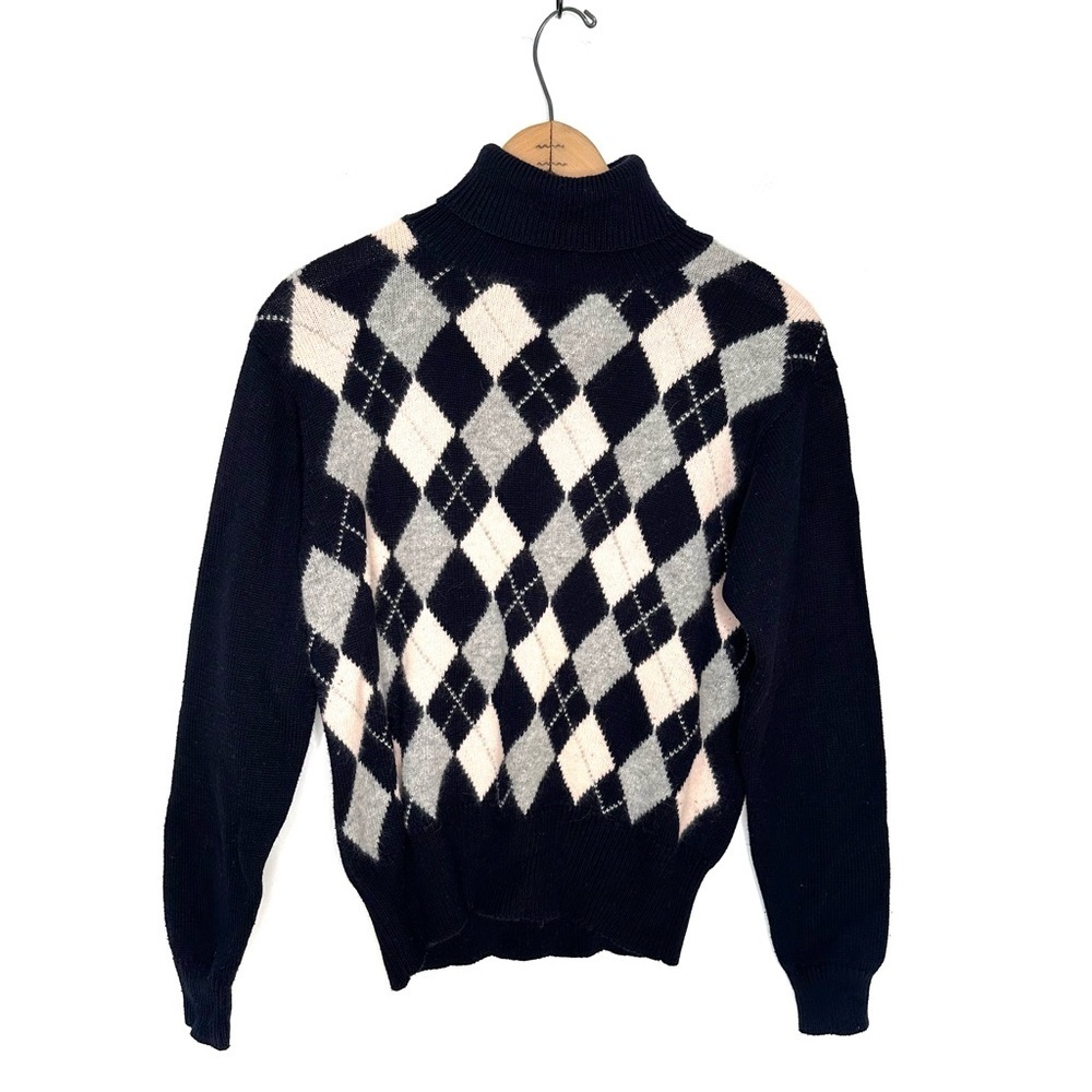 Classics by John Meyer | Blue and Pink Argyle Turtleneck Sweater Size Medium
